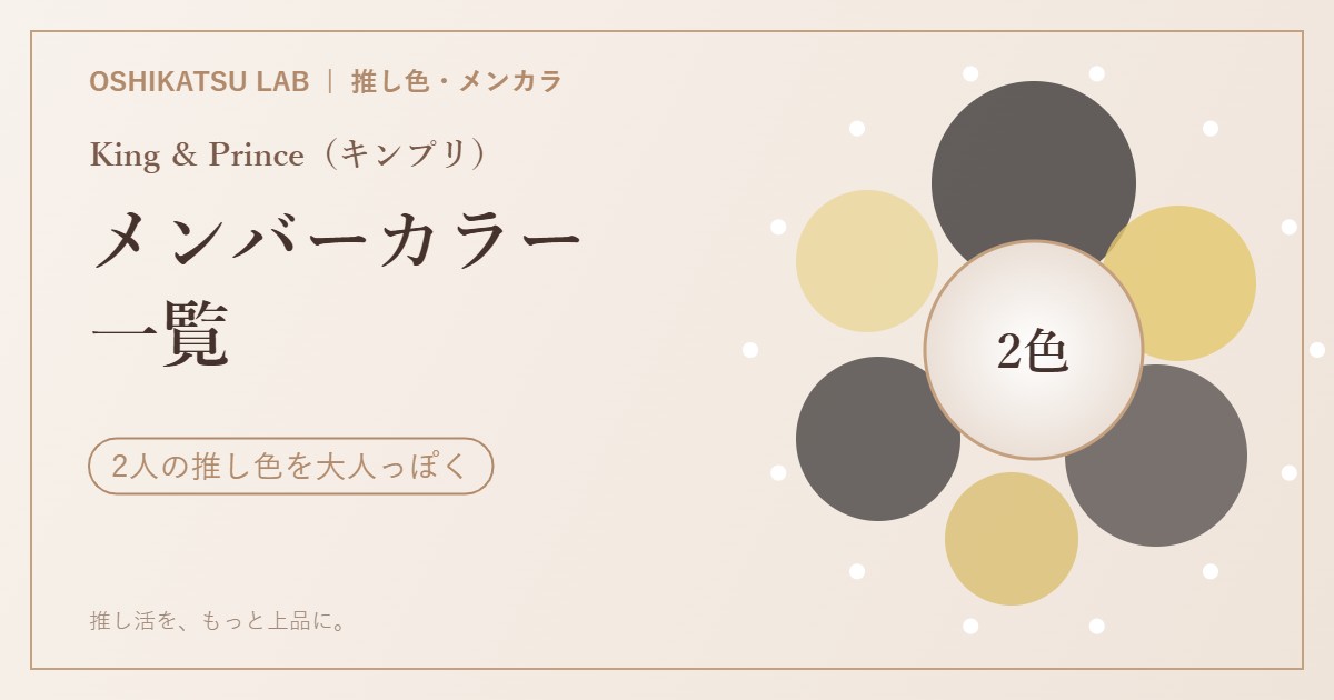 King & Prince（キンプリ）のメンバーカラー一覧 永瀬廉の黒・髙橋海人の黄色をくすみカラーで表したアイキャッチ